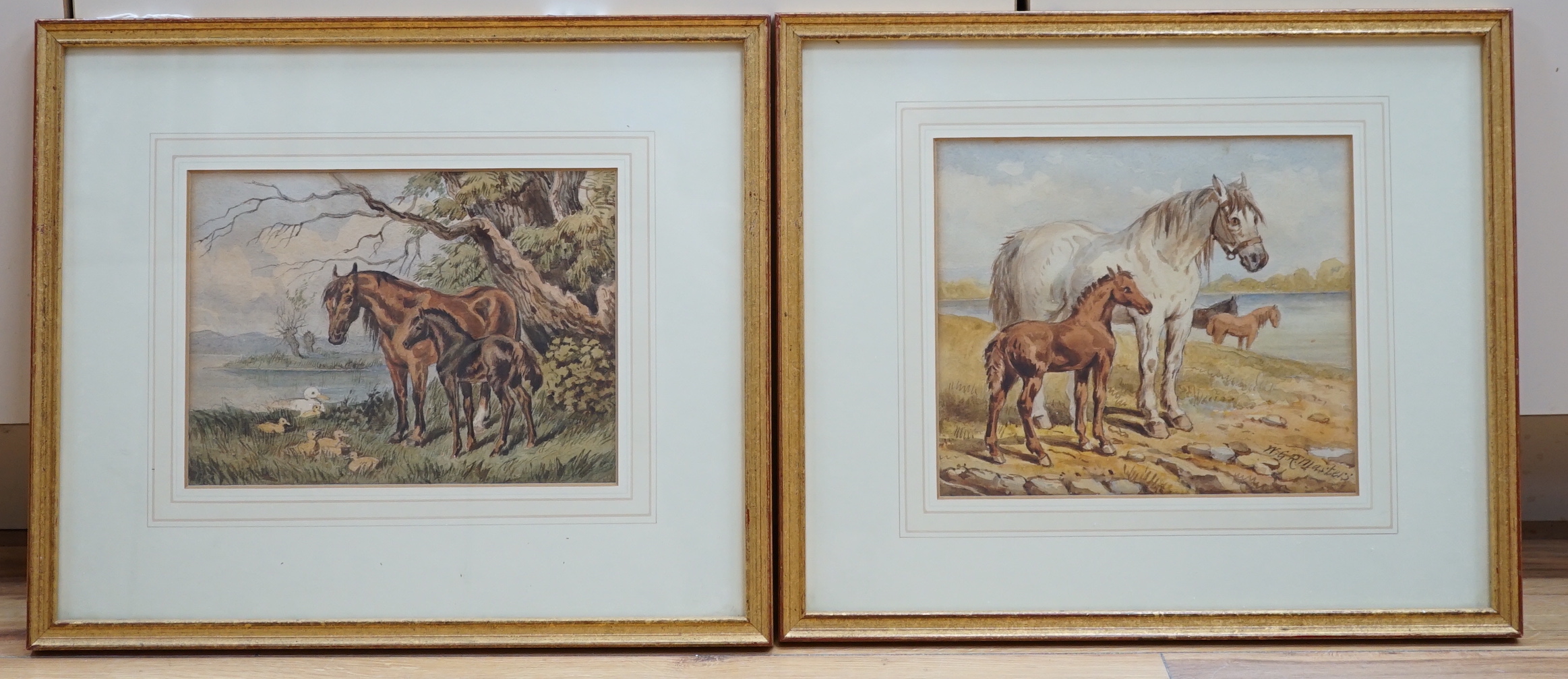 Captain William Godfrey Rayson Masters (c.1823-1895) pair of watercolours, work horses resting, one signed, 21cm x 16cm